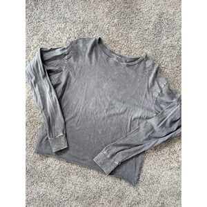 CAUTION TO THE WIND Distressed Grey Long Sleeve Cotton Top Womens Small